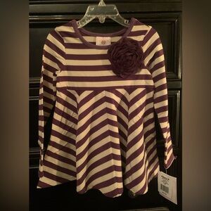 Kohl's Purple and Pale Gray Striped Long Sleeve Dress